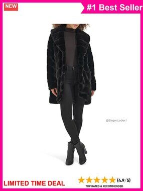 Plush Grooved Faux Mink Coat with Shawl Collar